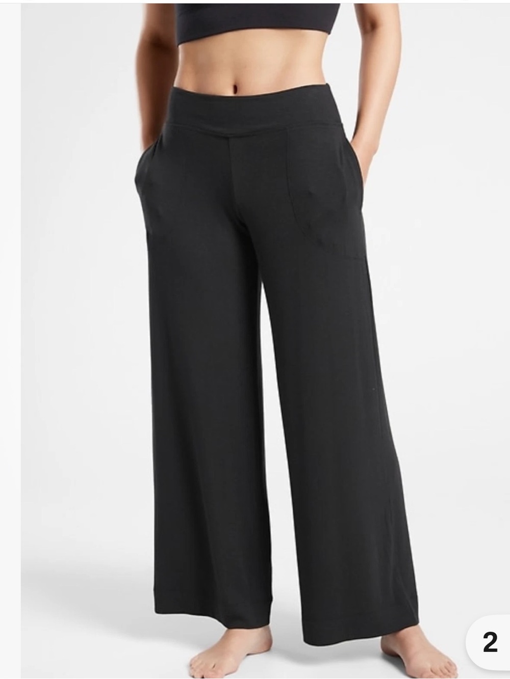 Athleta Well Rested Rib Sleep Wide Leg Lounge Pants Pockets Soft Black Large 31”